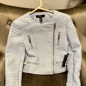 Light Blue Faux Leather Jacket
